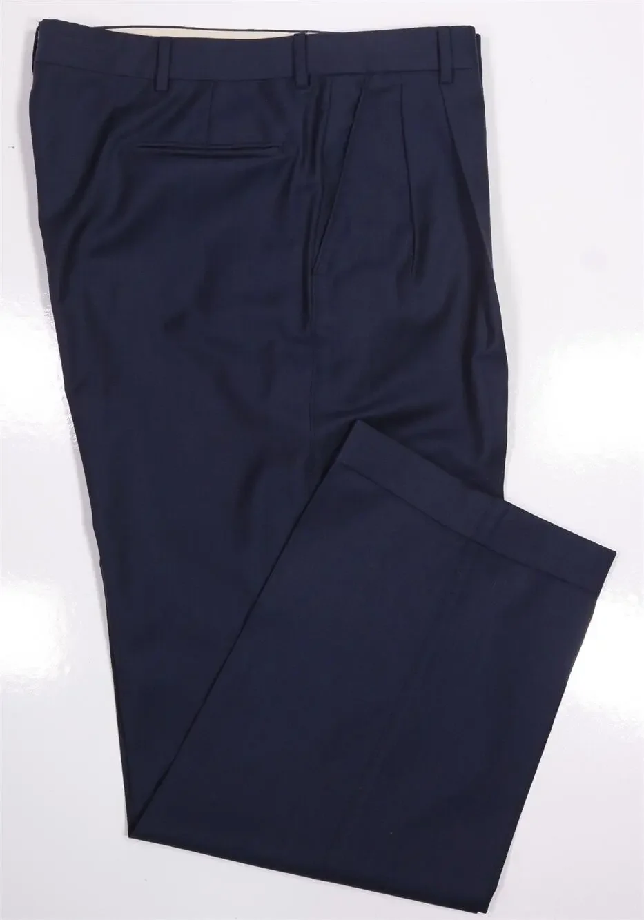 Paul Stuart Navy Blue Super 100's Wool Pleated Dress Pants Italy 36x29